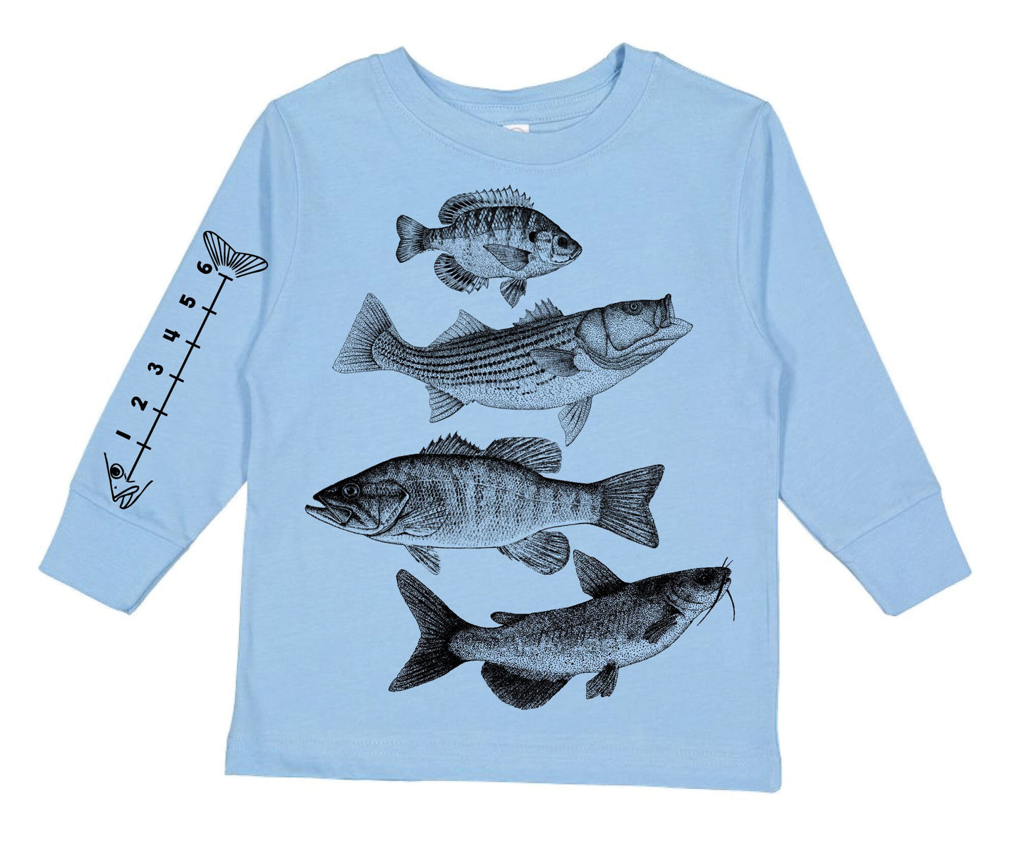 Toddler Fishing Shirt With Ruler To Measure Fish- Kids Long Sleeve Tee