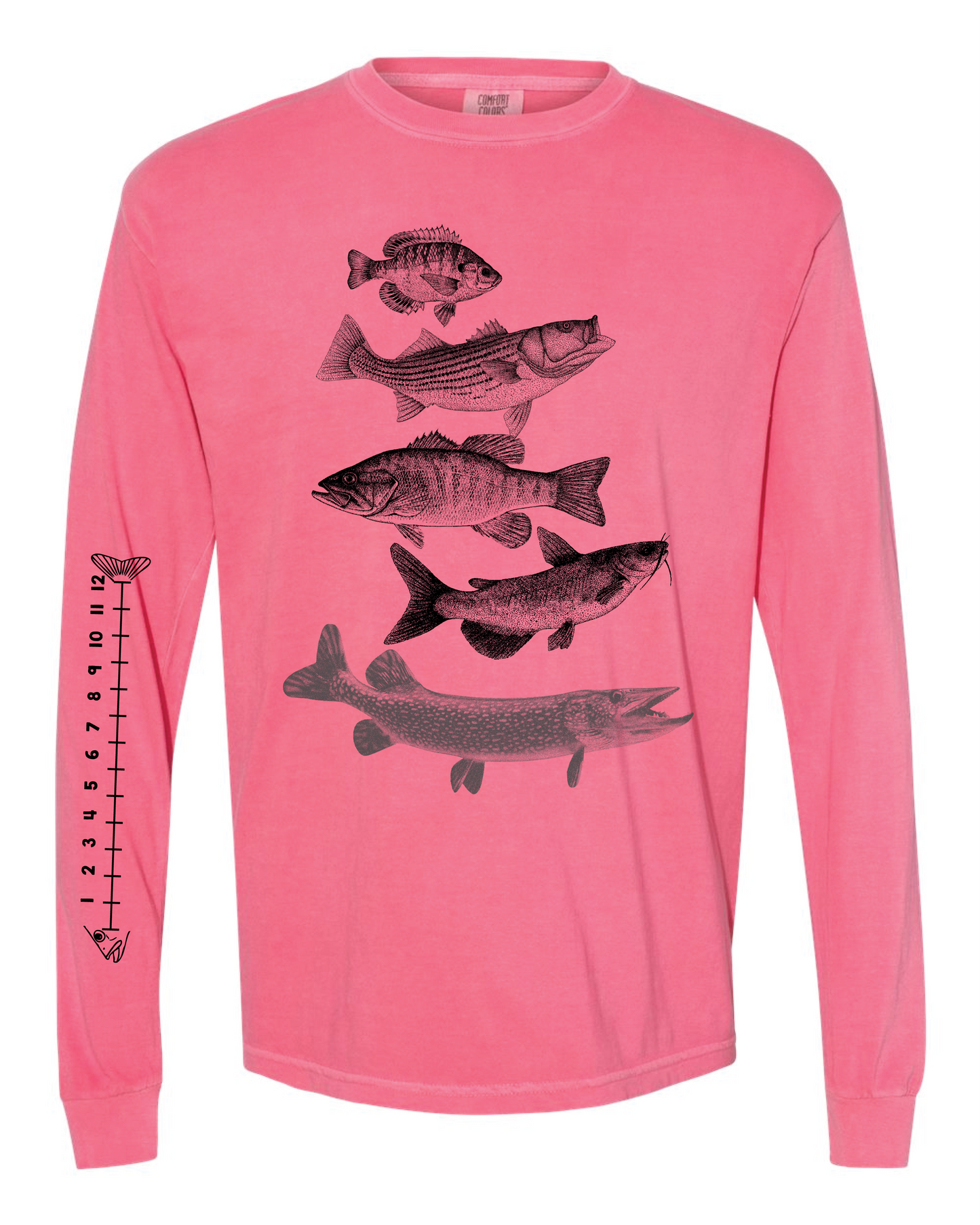NEW Comfort Colors Cotton Fishing Shirt With Ruler To Measure Fish-Unisex-Freshwater Fish