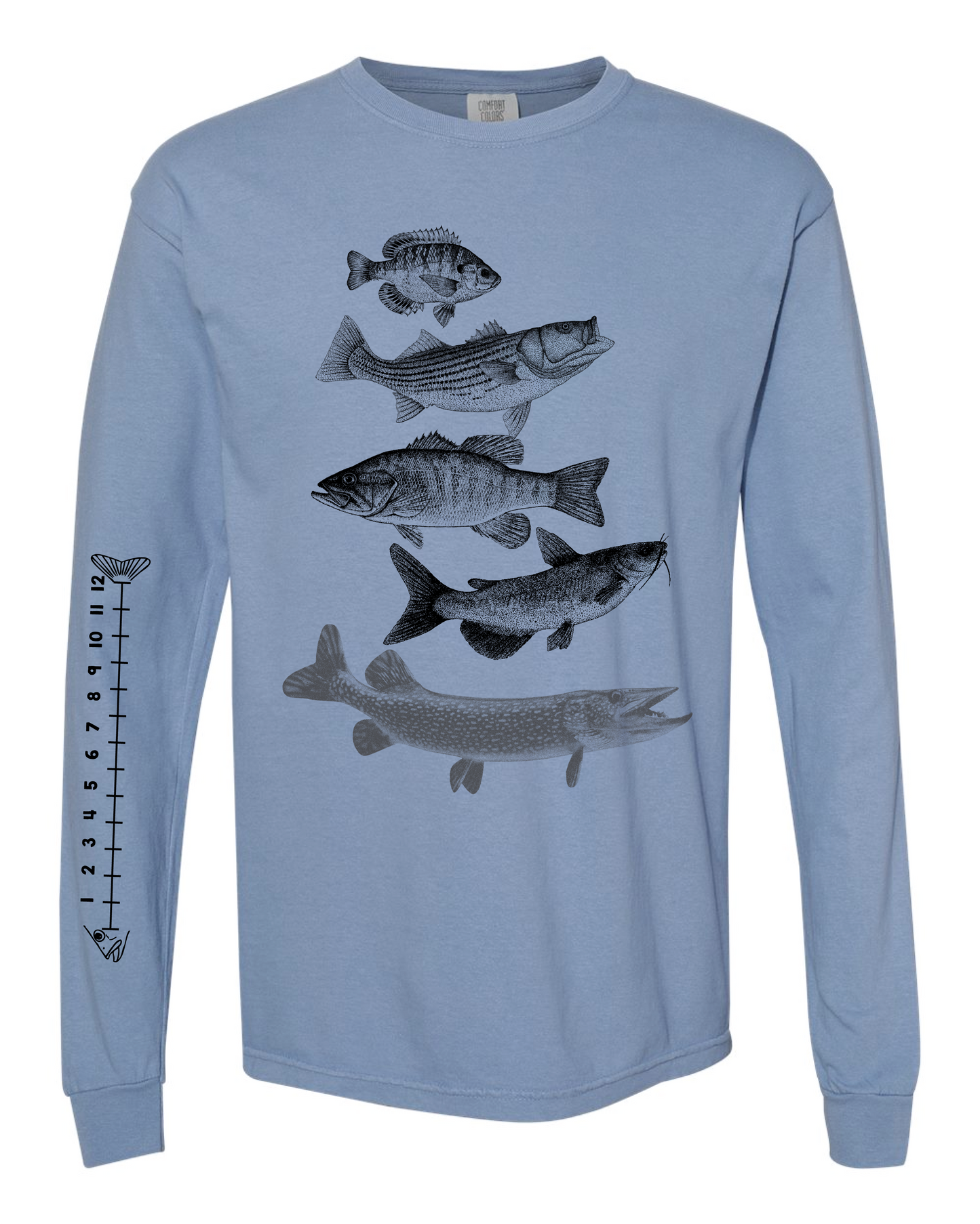 NEW Comfort Colors Cotton Fishing Shirt With Ruler To Measure Fish-Unisex-Freshwater Fish