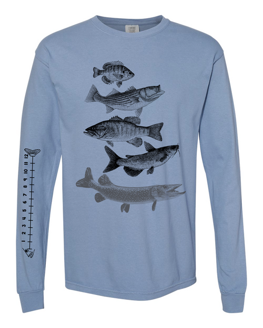 NEW Comfort Colors Cotton Fishing Shirt With Ruler To Measure Fish-Unisex-Freshwater Fish